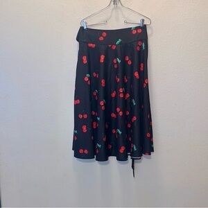 Belle Poque Elastic Waist High Waist Swing A-Line Skirt with Pockets Cherry Belt